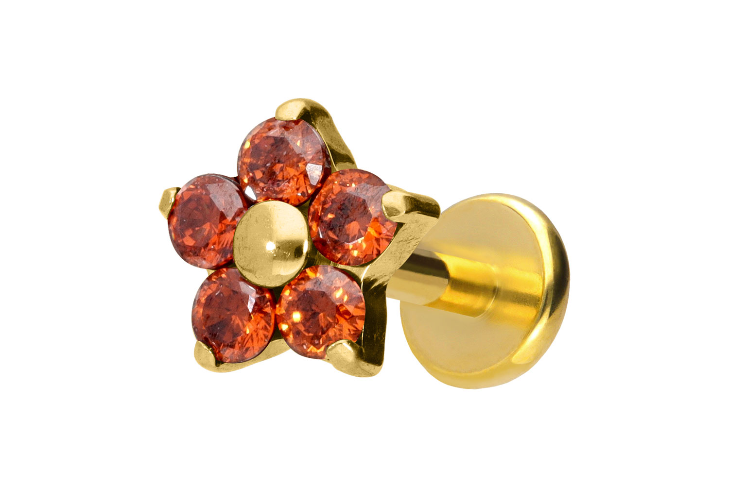 Titan Labret Piercing mit Push Fit KRISTALLBLUME